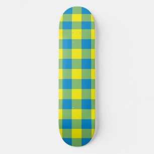 Blauw Geel Groen Plakken Checker Patroon Skateboard