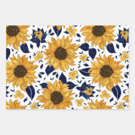 Blauw Geel Groen Sinaasappel Bloempatroon Inpakpapier Vel