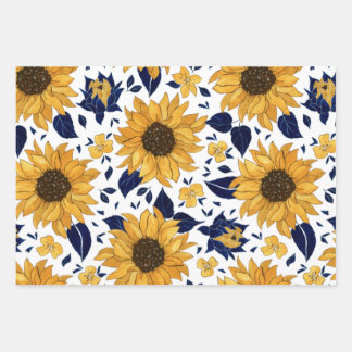 Blauw Geel Groen Sinaasappel Bloempatroon Inpakpapier Vel