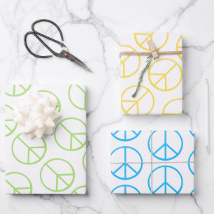 Blauw Geel Groen Vredesteken Gift Wrap Combo Inpakpapier Vel