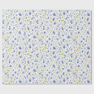 Blauw Geel Groen Waterverf Wildbloem Patroon Cadeaupapier