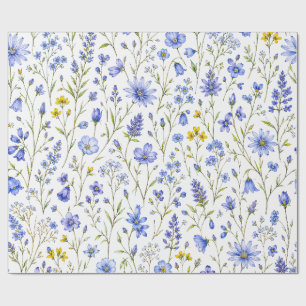Blauw Geel Groen Waterverf Wildbloem Patroon Cadeaupapier