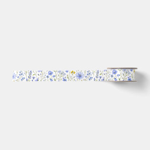 Blauw Geel Groen Waterverf Wildbloem Patroon Lint