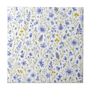 Blauw Geel Groen Waterverf Wildbloem Patroon Tegeltje