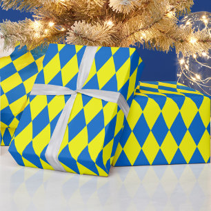 Blauw Geel Harlekijn Geruit Ontwerp Cadeaupapier