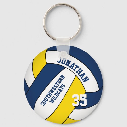Blauw Geel Jongens Team Naam Volleybal Sleutelhanger (Voorkant)