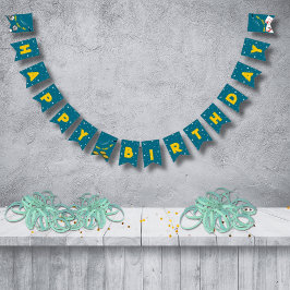 Blauw & Geel Magisch Gelukkige Verjaardag Vlaggetjes