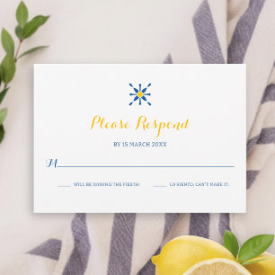 Blauw Geel Mediterraan Tegel Icoon Bruiloft RSVP Kaartje