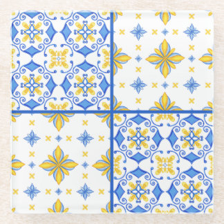 Blauw Geel Mediterraan Tegels Keuken Glazen Onderzetter
