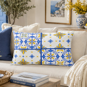 Blauw Geel Mediterraan Tegeltje Patchwork Accent Kussen