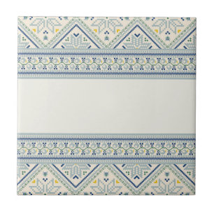 Blauw & Geel Mozaïek Diamant Print 2 Keramische Te Tegeltje