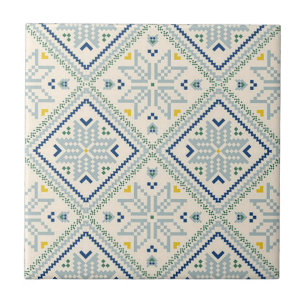 Blauw & Geel Mozaïek Diamant Print Keramische Tege Tegeltje