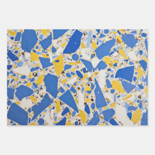 Blauw & Geel Mozaïekontwerp Inpakpapier Vel