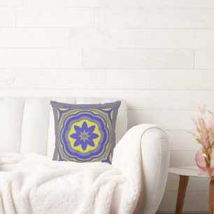 Blauw Geel Octagon Bloemen Kussen