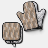 Blauw, geel, olijf Chevron. Ovenwant & Pannenlap Set (Voorkant / Achterkant)