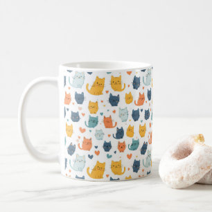 Blauw Geel Oranje Kawaii Kat Patroon Kat Liefhebbe Koffiemok