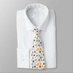 Blauw Geel Oranje Kawaii Kat Patroon Kat Liefhebbe Stropdas