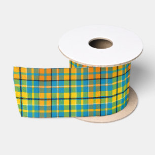 Blauw Geel Oranje Schotse Ruit Streep Design Lint