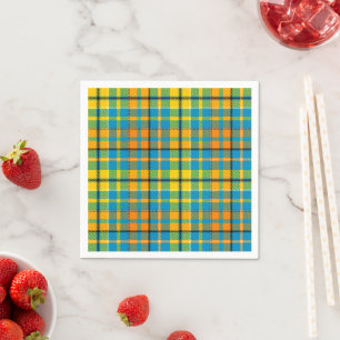 Blauw Geel Oranje Schotse Ruit Streep Design Servet