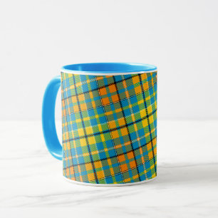 Blauw Geel Oranje Schotse Ruit Streep Ontwerp Mok