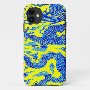 Blauw Geel Oriëntaalse Draak Kunst Iphone Hoesje
