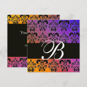 BLAUW GEEL PAARS ZWART DAMAST MONOGRAM , wit Kaart (Voorkant / Achterkant)