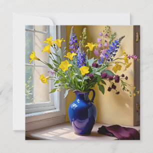 Blauw Geel Paarse Bloemen Kunst Kaart