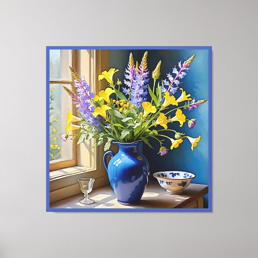 Blauw Geel Paarse Boeket Art Canvas Afdruk (Voorkant)