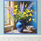 Blauw Geel Paarse Boeket Art Canvas Afdruk (Insitu (Houten vloer))