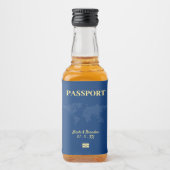 Blauw & Geel Paspoort Bestemming Bruiloft Likeurfles Etiket (Voorkant)