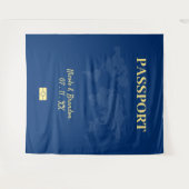 Blauw & Geel Paspoort Bestemming Bruiloft Wandkleed (Voorkant (horizontaal))