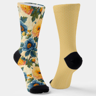 blauw geel patroontjes oneven mismatch sokken