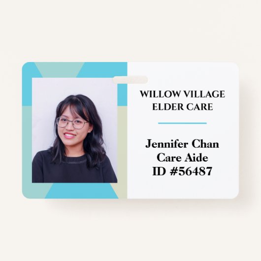 Blauw Geel Personeel Naam Medewerker Foto-ID Badge (Voorkant)