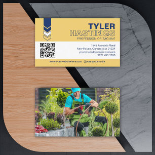 Blauw Geel Pijlen QR Code Foto Sjabloon Visitekaartje