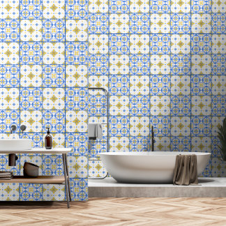 Blauw Geel Portugese Tegel Mediterrane Muur Dec Behang