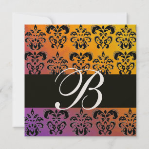 BLAUW GEEL PURPER ZWART DAMAST MONOGRAM Champagne Kaart