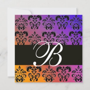 BLAUW GEEL PURPER ZWART DAMAST MONOGRAM , wit Kaart