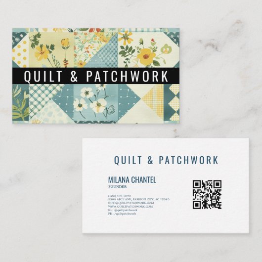 Blauw Geel Quilt Patchwork Handgemaakte Kleding Visitekaartje (Voorkant / Achterkant)
