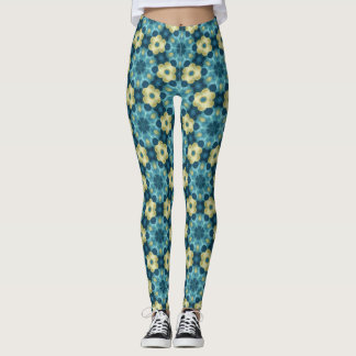 Blauw & Geel Retro Bloemmotief Leggings