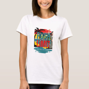 Blauw geel retromotiverend t-shirt
