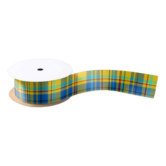 Blauw, geel, rood geplakt patroon, Tartan Lint (Spoel)