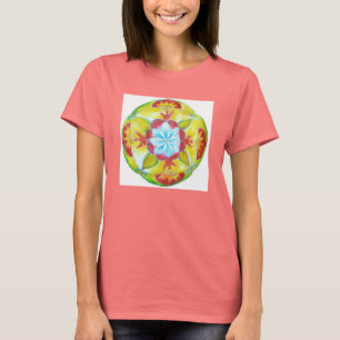 Blauw, Geel, Rood, Vrede Mandala T-shirt