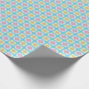 Blauw geel roze 60s 70s gevriesdroogd patroon cadeaupapier