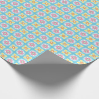 Blauw geel roze 60s 70s gevriesdroogd patroon cadeaupapier