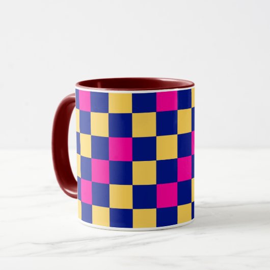 Blauw Geel Roze Geruit Patroonontwerp Mok (Voorkant links)
