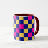 Blauw Geel Roze Geruit Patroonontwerp Mok (Voorkant rechts)