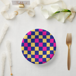 Blauw Geel Roze Geruit Patroonontwerp  Papieren Kommen