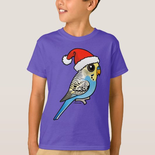Blauw & Geel Santa Budgie T-shirt (Voorkant)