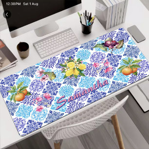 Blauw Geel Siciliaanse Bloem Azulejo Tegels Bureaumat