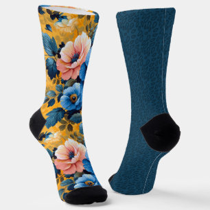 Blauw Geel Sinaasappel Patronen Odd Mismatched Sokken
